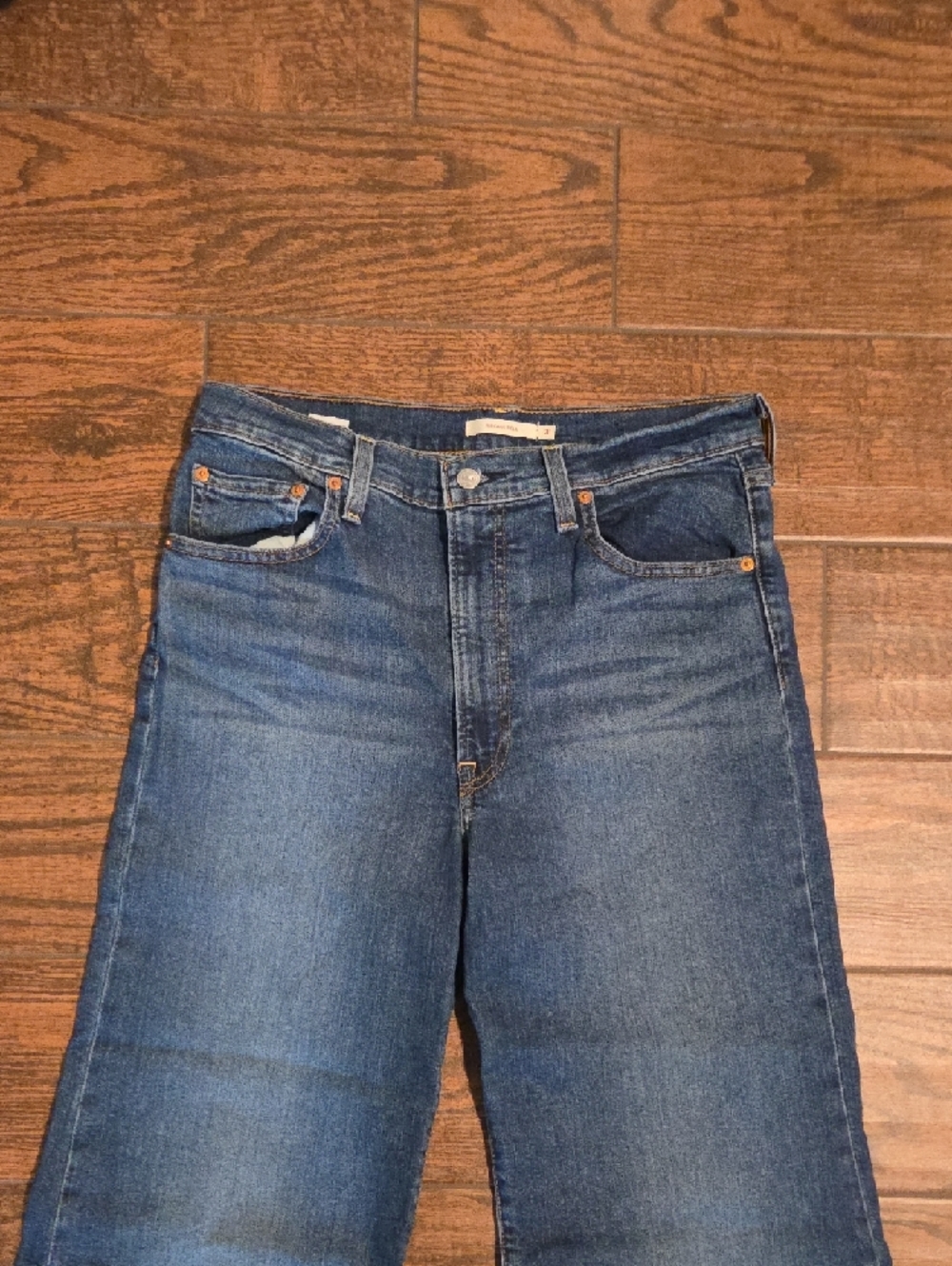 Levi's Ribcage Bell Jeans - Indigo Blue Denim - Picture 6 of 8